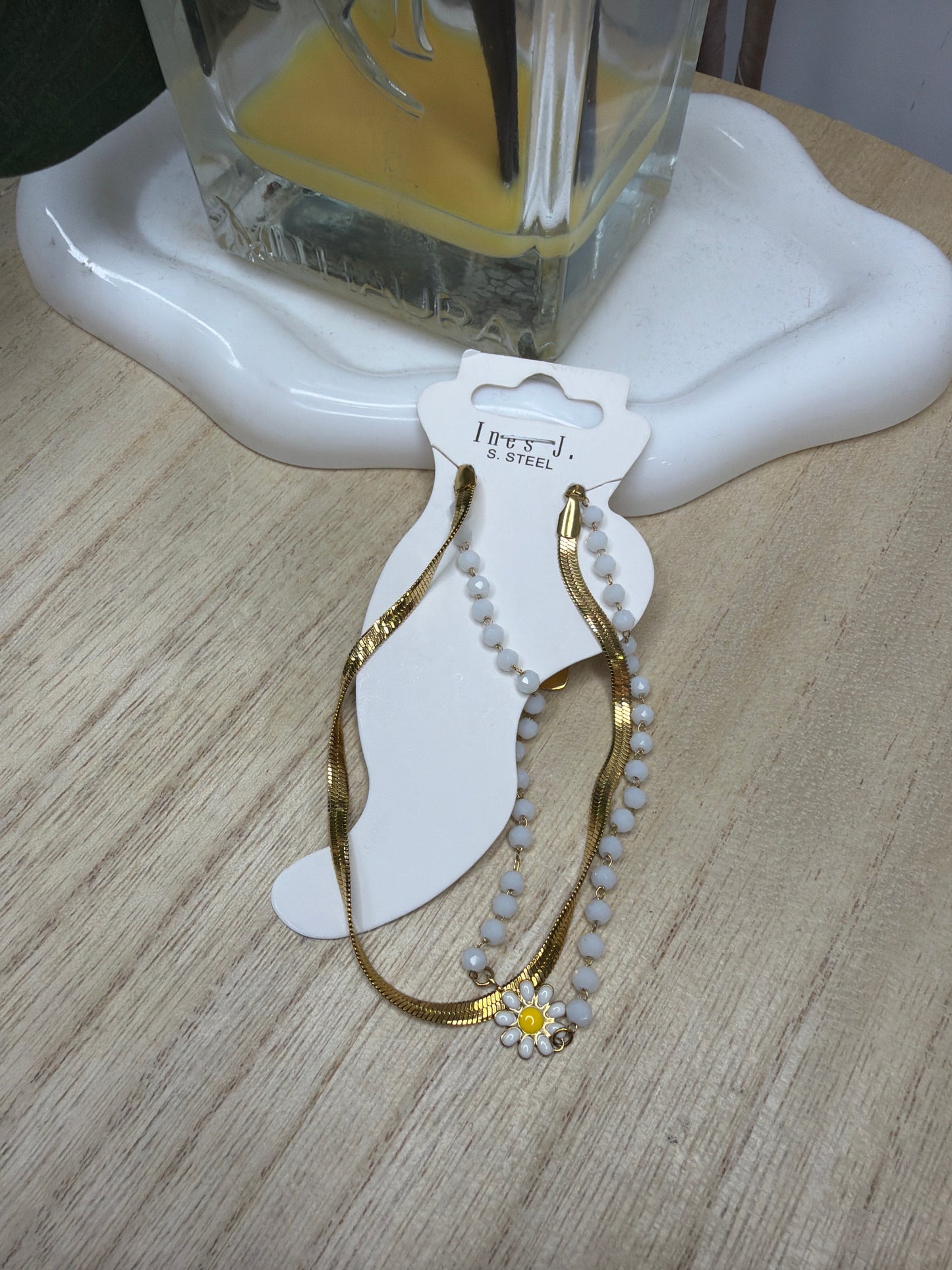 Cavigliera gold e perline bianche