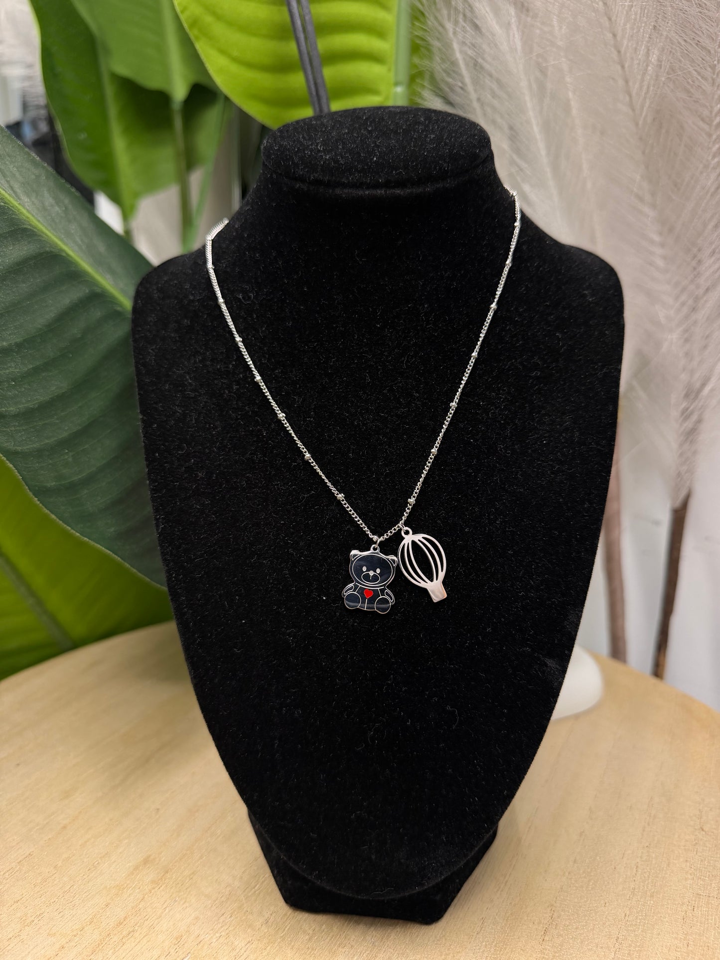 Collana silver teddy e mongolfiera