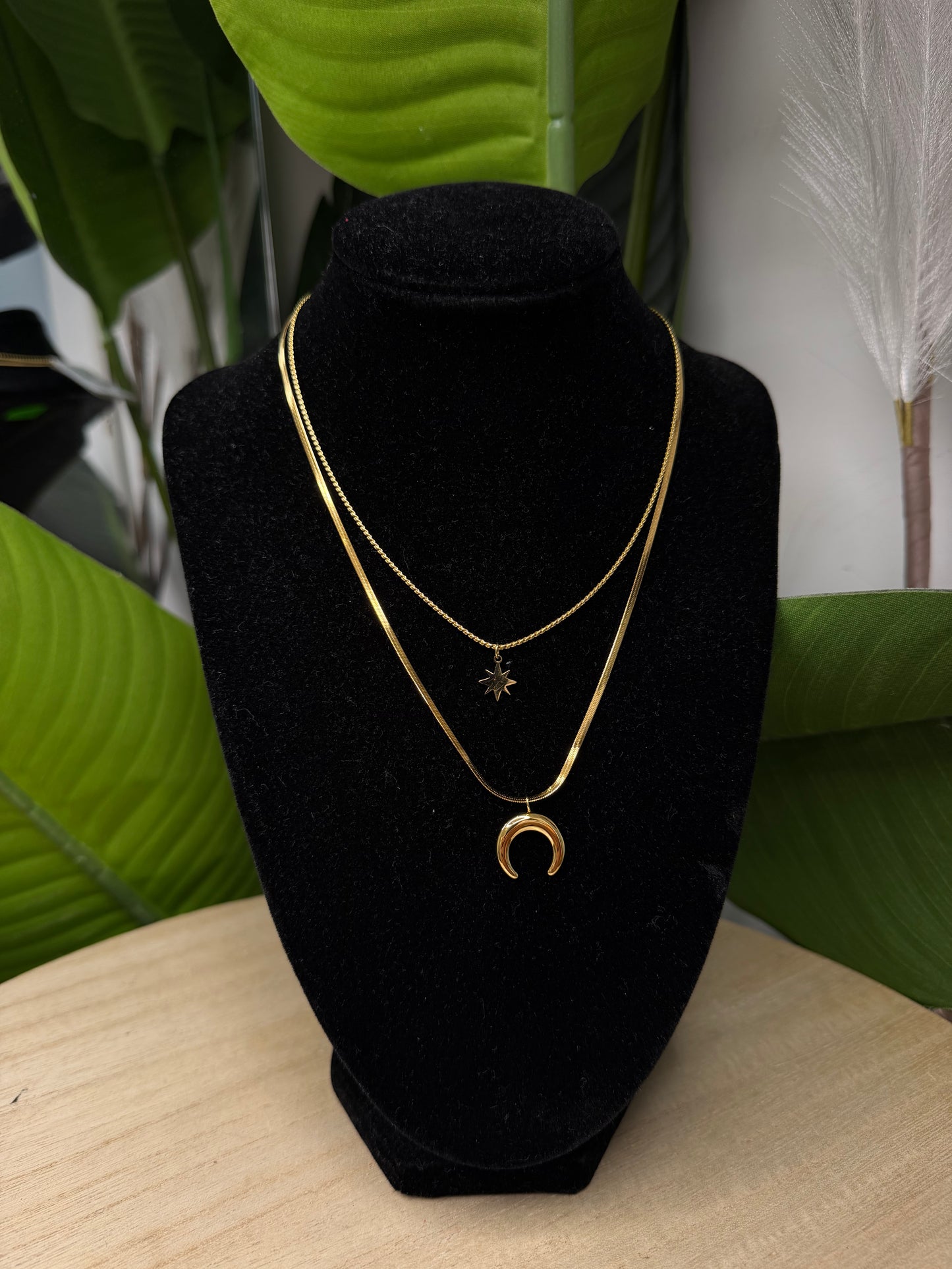 Collana gold doppio giro luna e stella