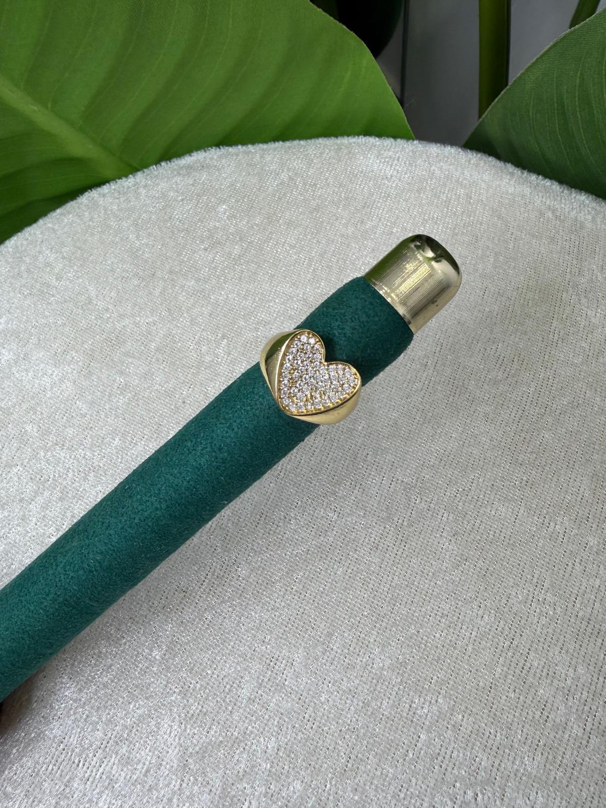 Anello grande cuore strass gold