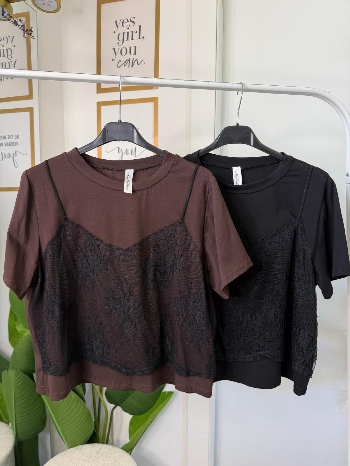 T-shirt cotone inserti pizzo 26389