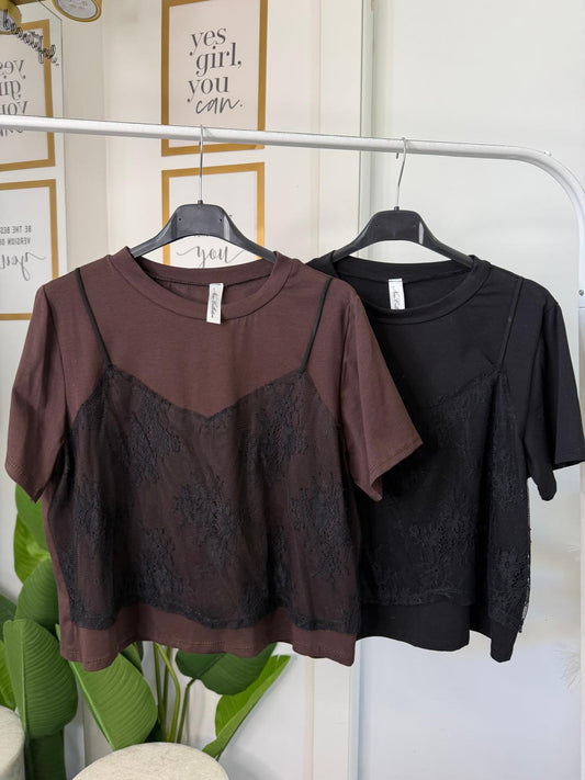 T-shirt cotone inserti pizzo 26389