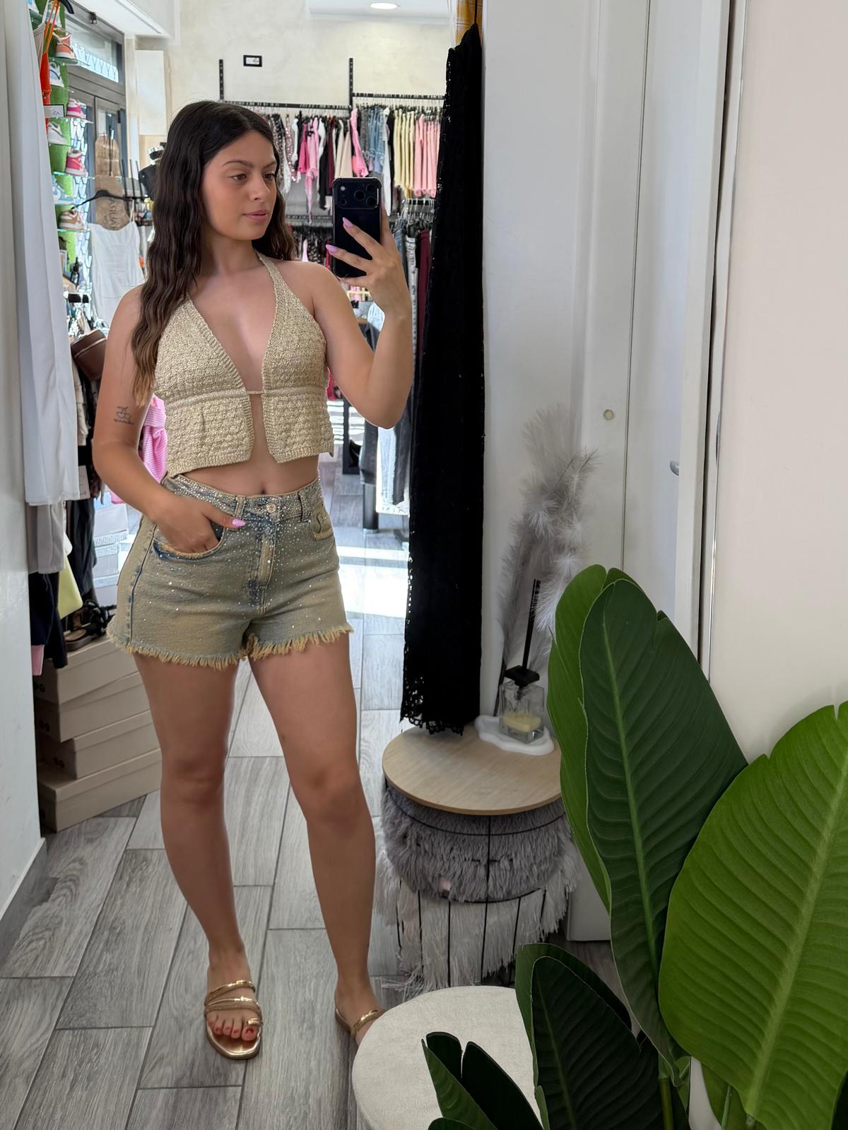 Shorts sabbiato strass 3233