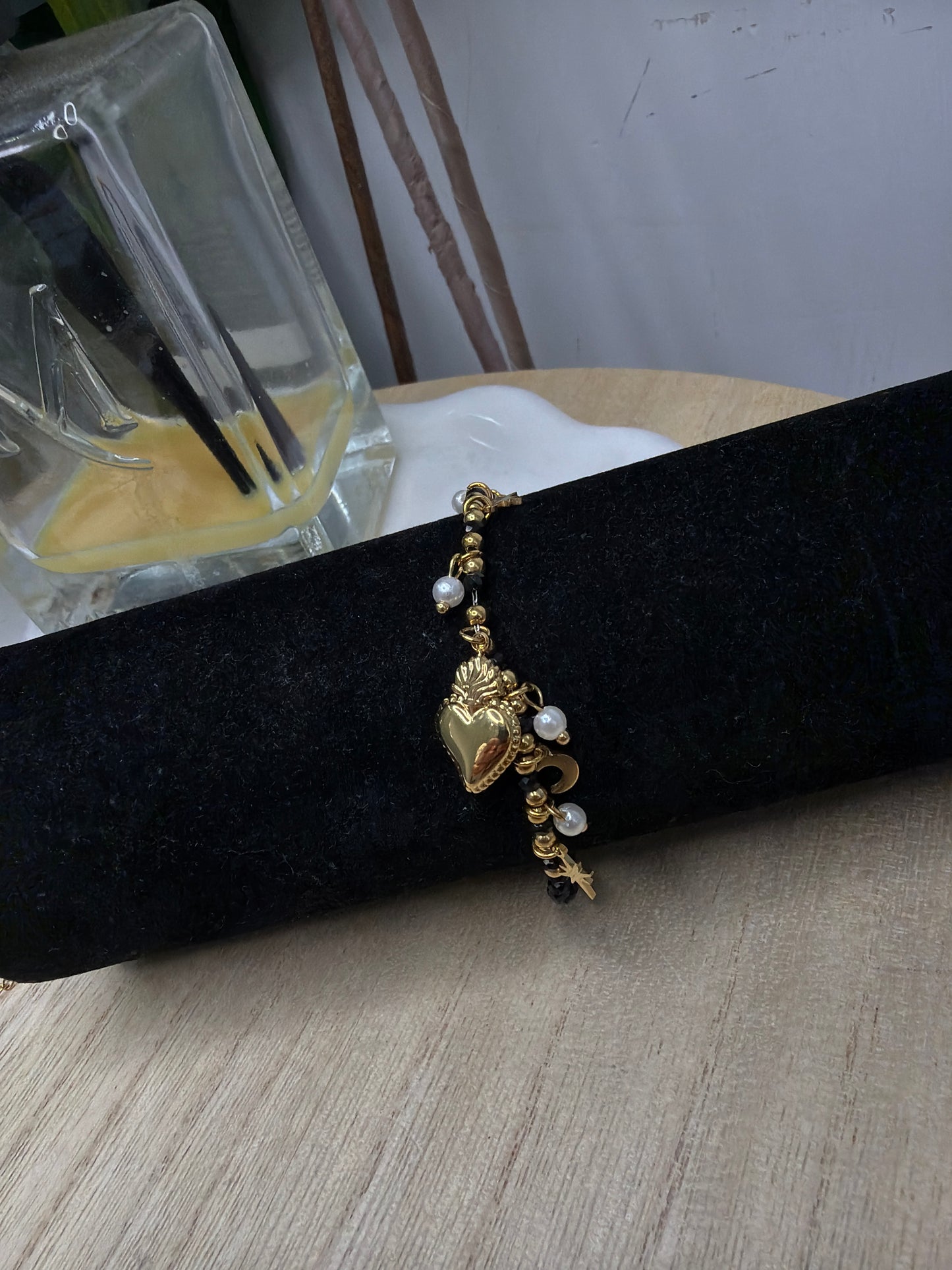 Bracciale gold perline nere
