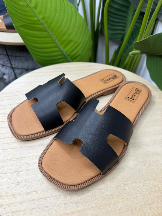 Ciabattina punta squadrata black 600