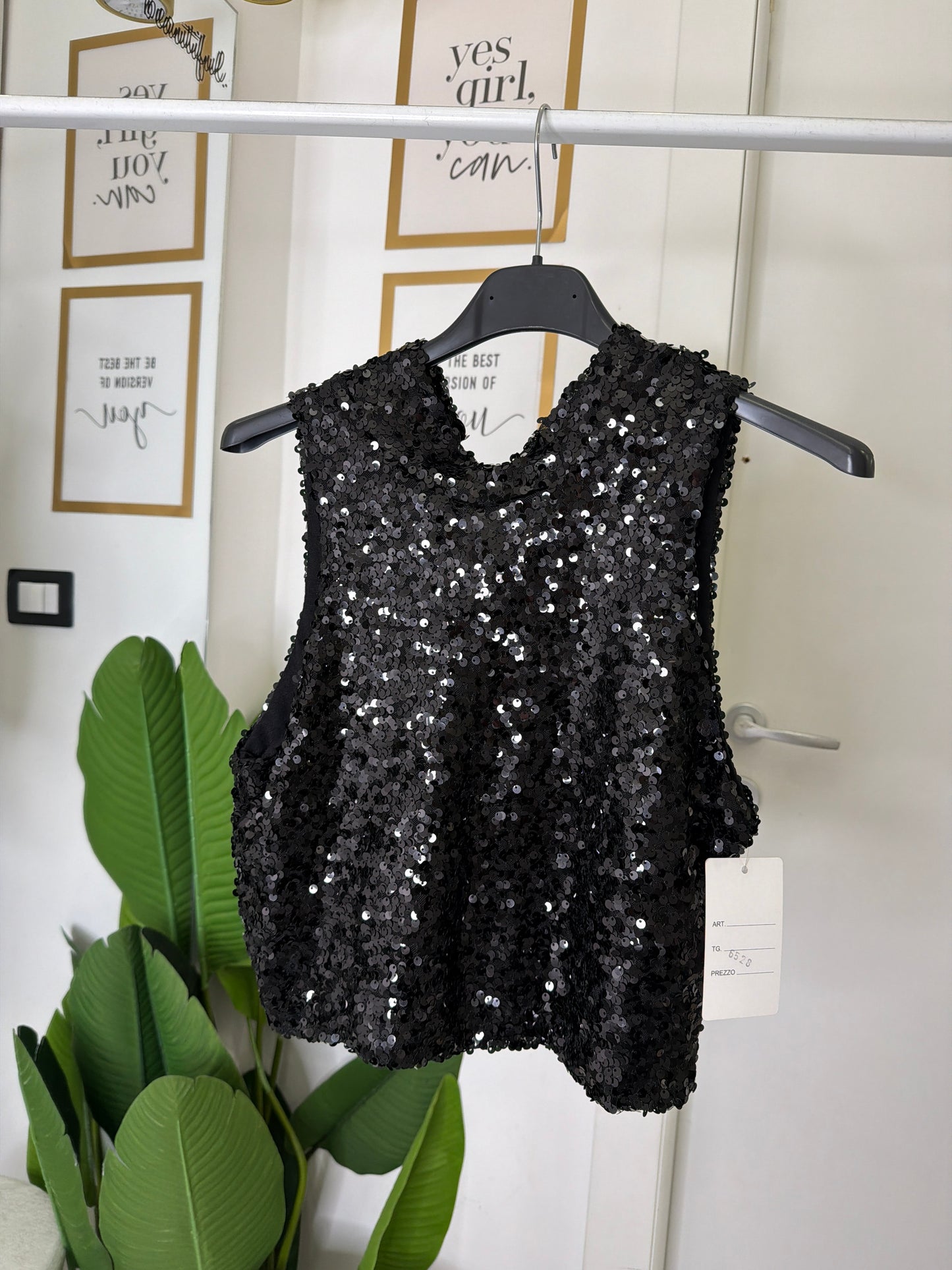 Top spalla larga paillettes 6528