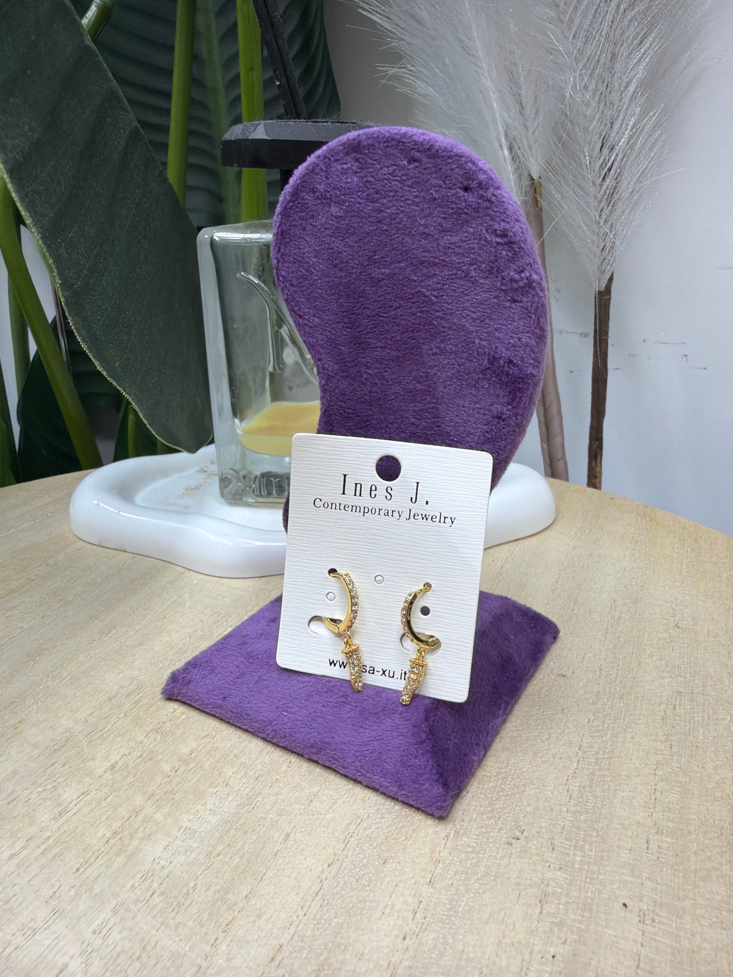 Orecchini corno gold strass