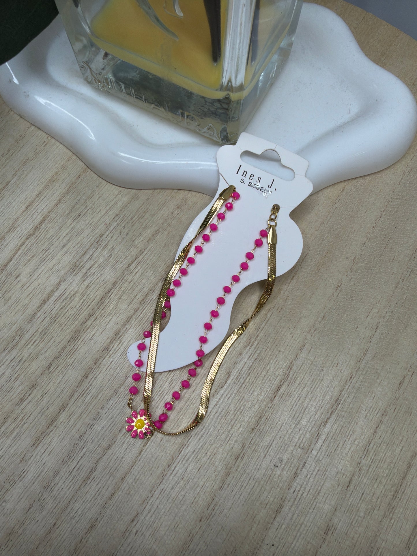 Cavigliera gold e perline fucsia