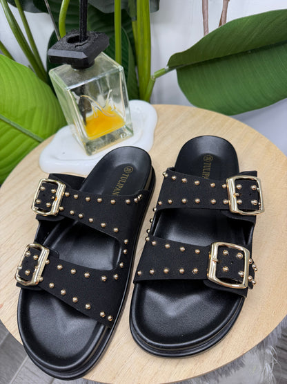 Ciabattina con borchie nera 2877
