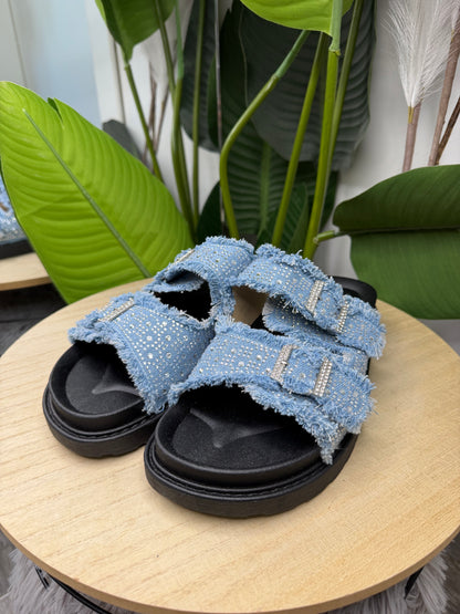 Ciabattina denim e strass 7411