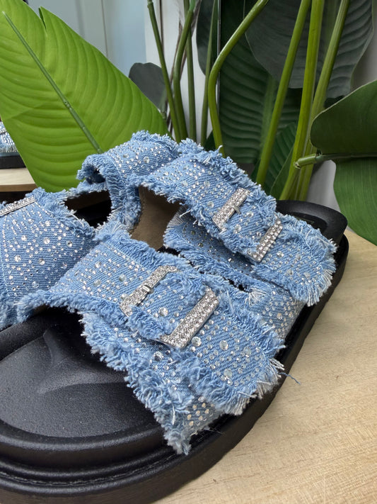 Ciabattina denim e strass 7411
