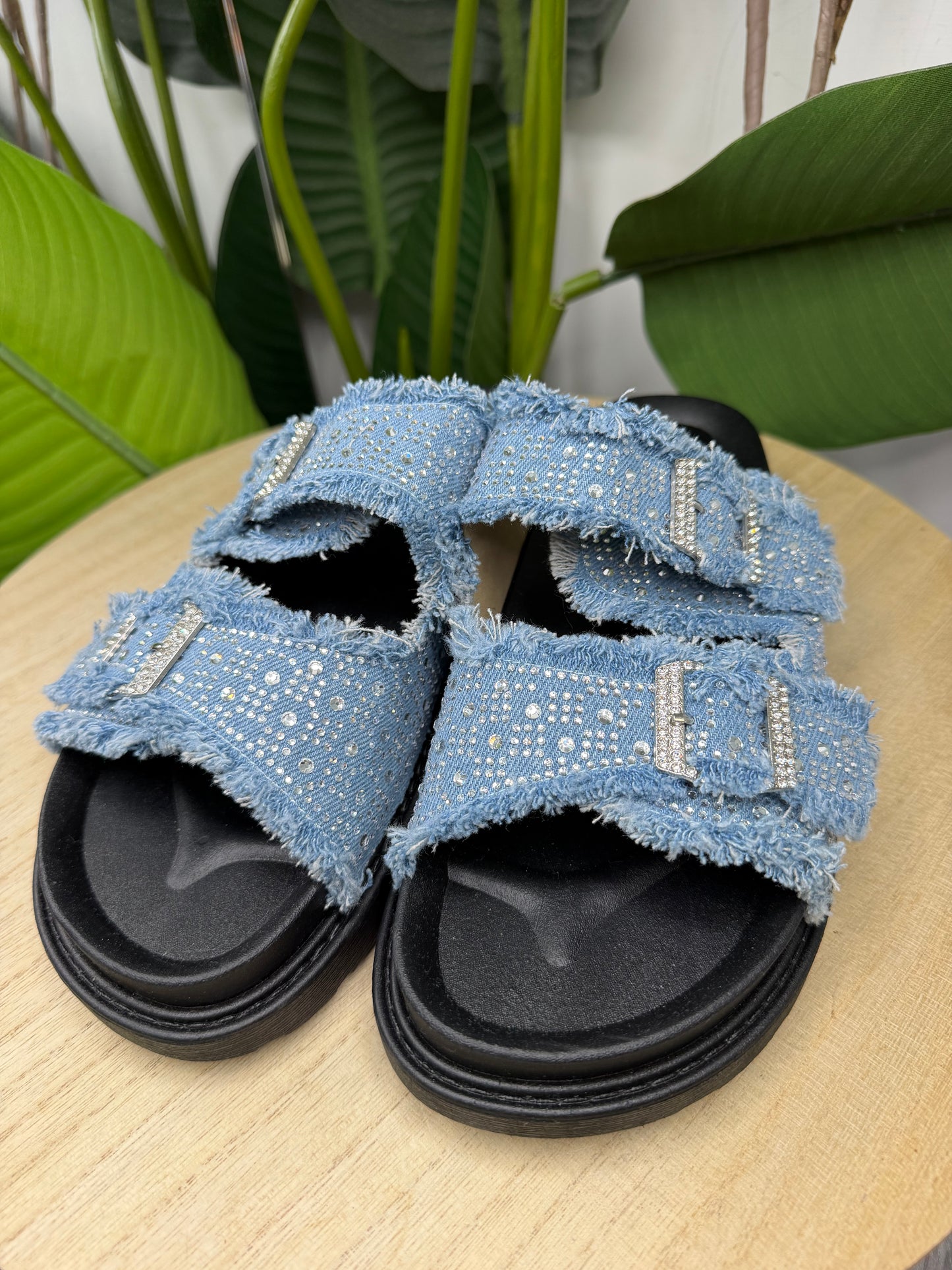 Ciabattina denim e strass 7411