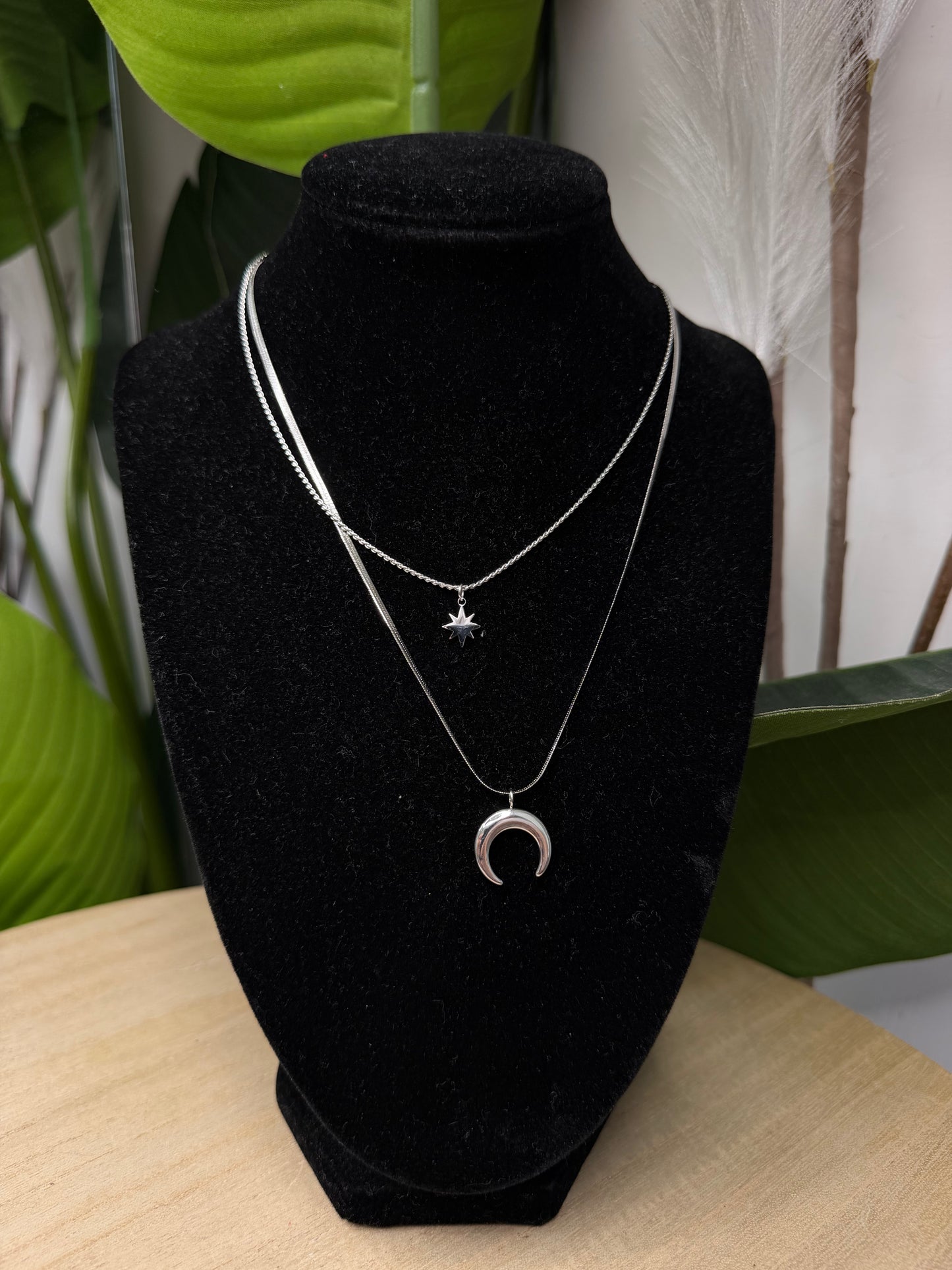 Collana silver doppio giro stella e luna