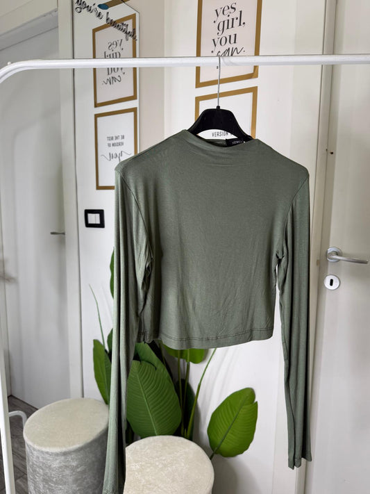 Maglia velata crop verde militare 5317