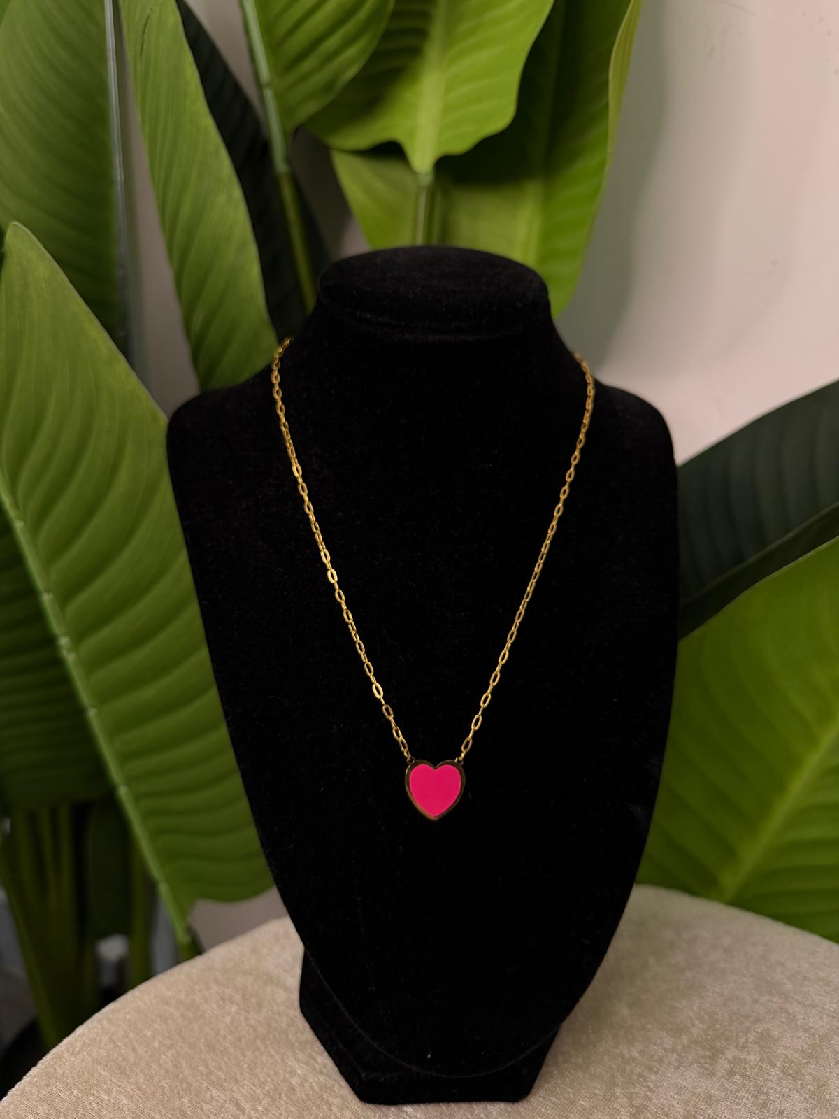 Collana cuore fucsia gold