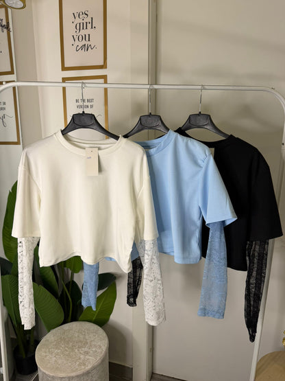 T-shirt crop pizzo 11859