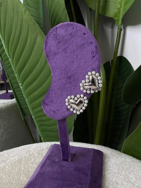 Orecchino cuore perle silver