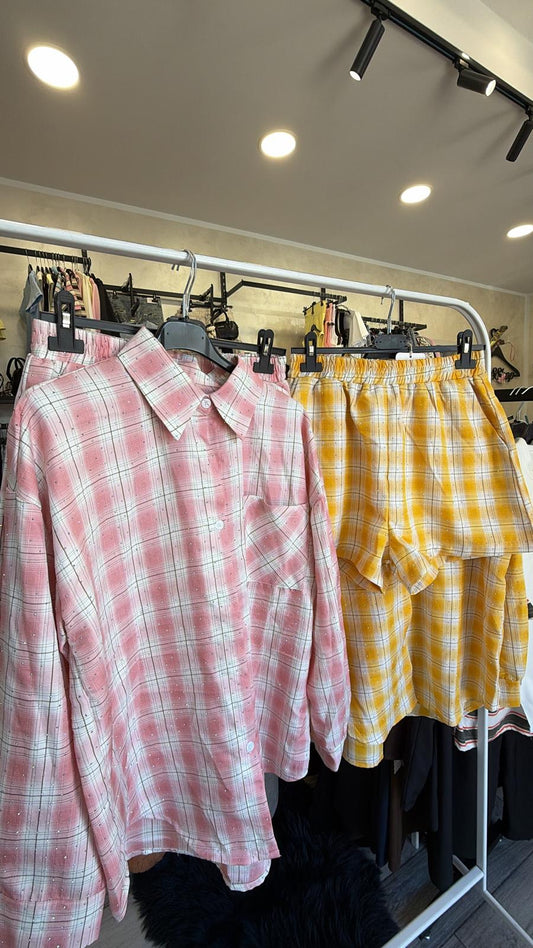 Coordinato quadri e strass 3059