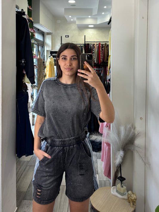 Coordinato sportivo strass e denim 194
