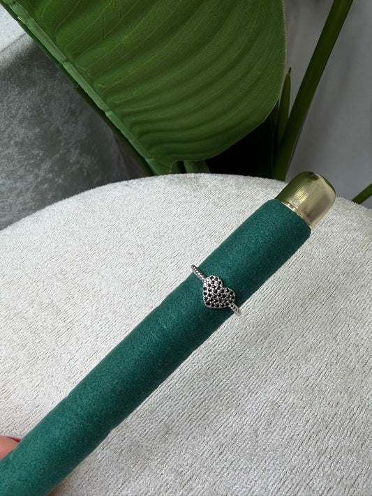 Anello silver cuore strass neri