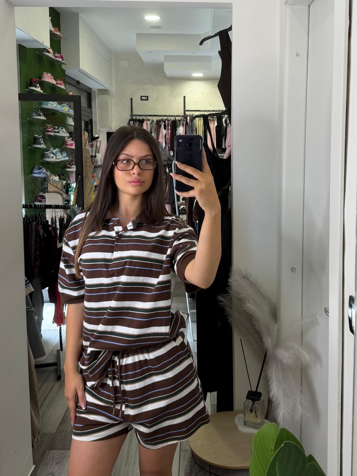 Coordinato righe polo e shorts 8595
