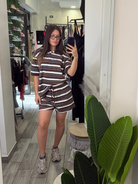 Coordinato righe polo e shorts 8595