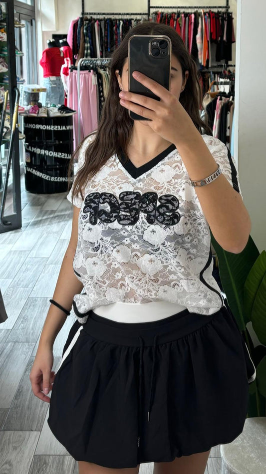 Coordinato shorts e tshirt pizzo 5776