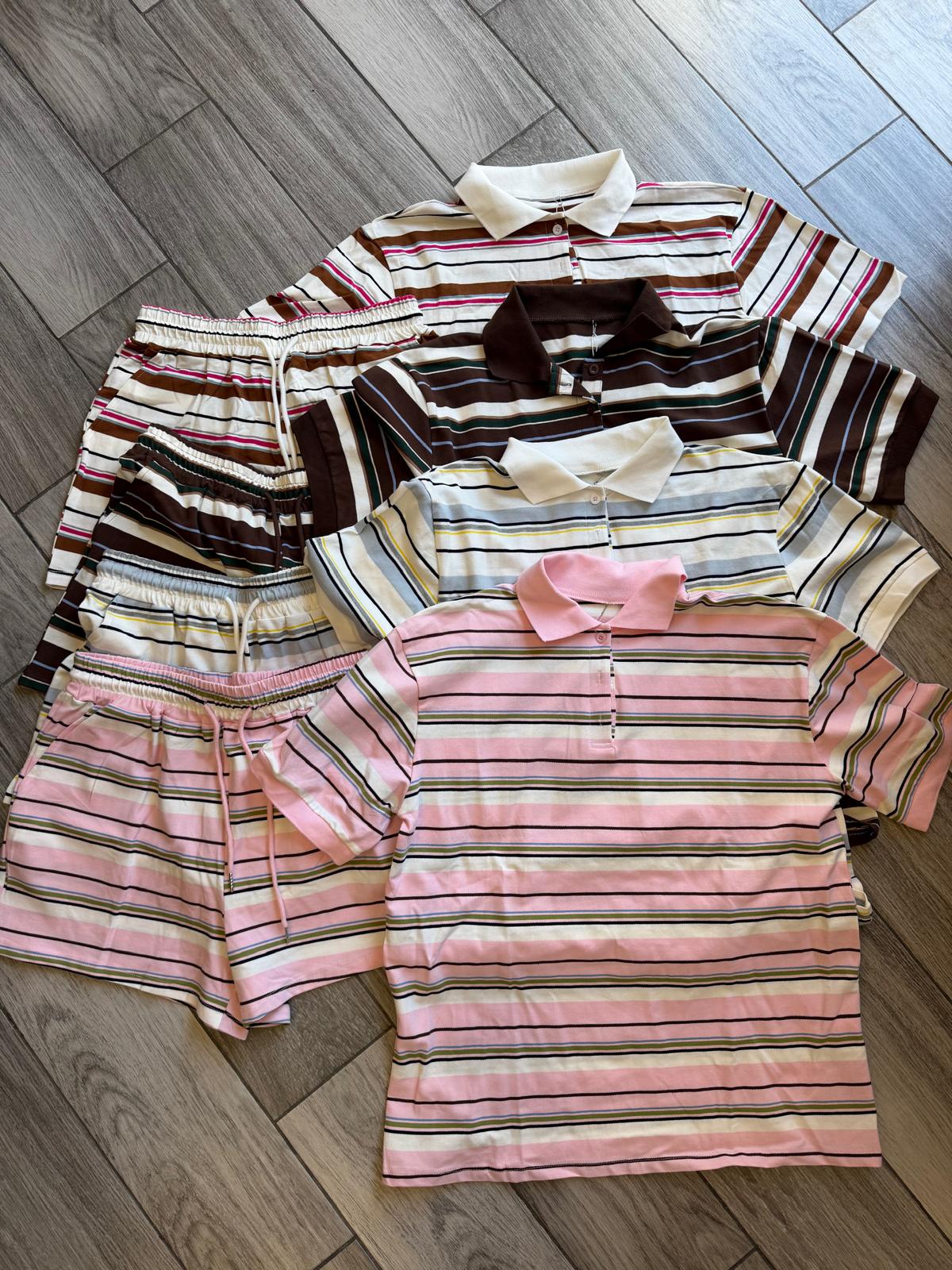Coordinato righe polo e shorts 8595