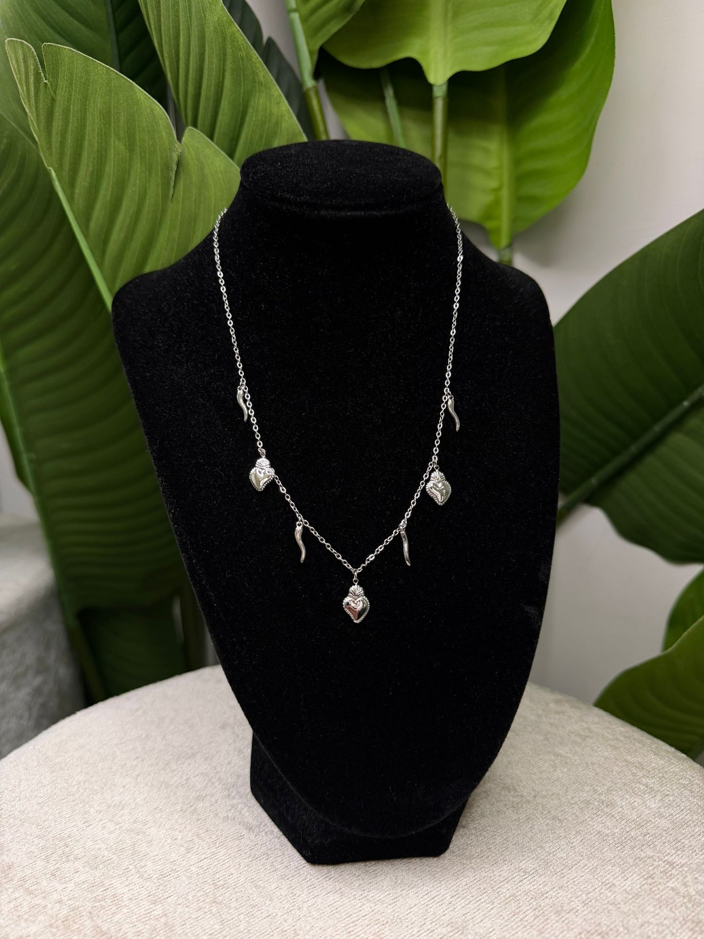 Collana cuori e corni silver