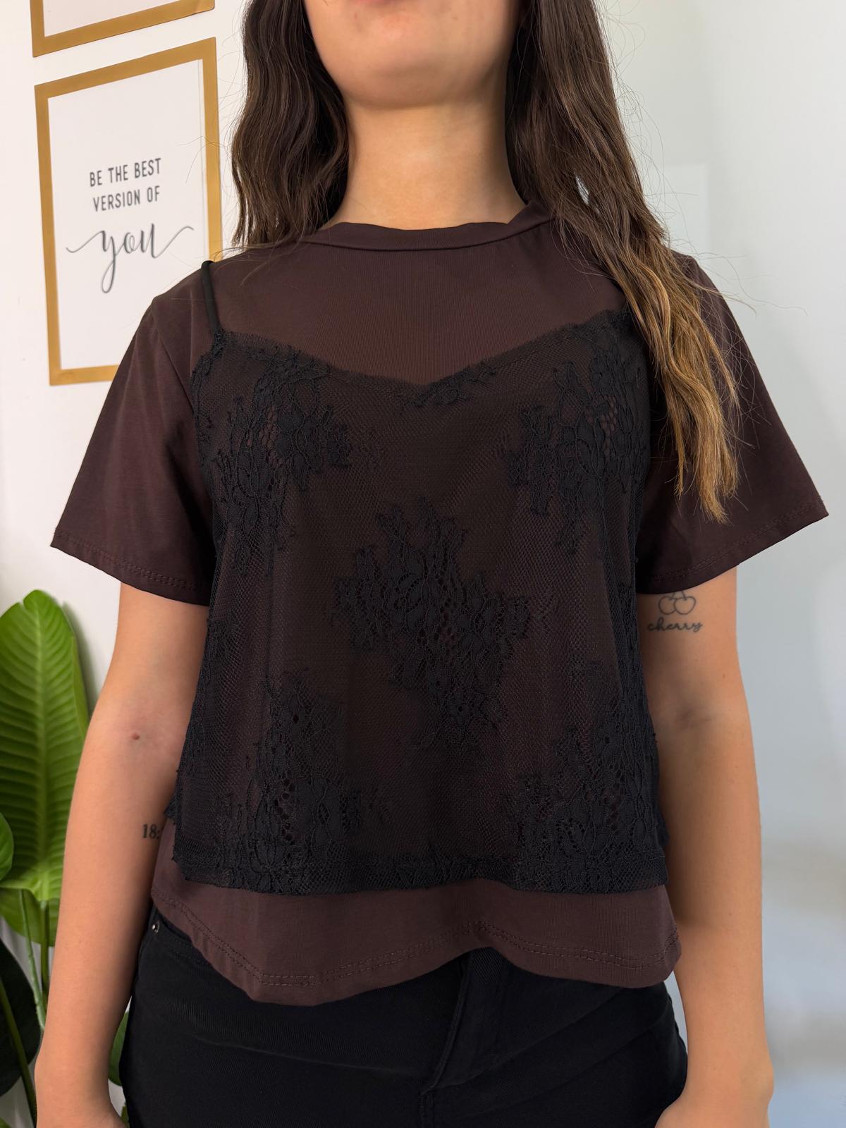 T-shirt cotone inserti pizzo 26389