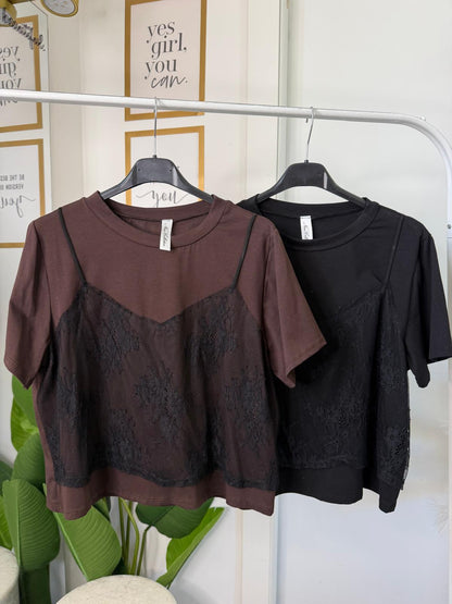 T-shirt cotone inserti pizzo 26389