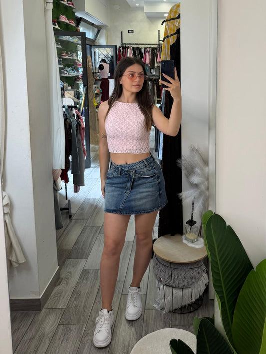 Mini gonna denim con doppio allaccio 2128