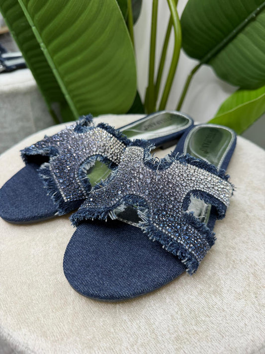 Ciabatta strass e denim 8960