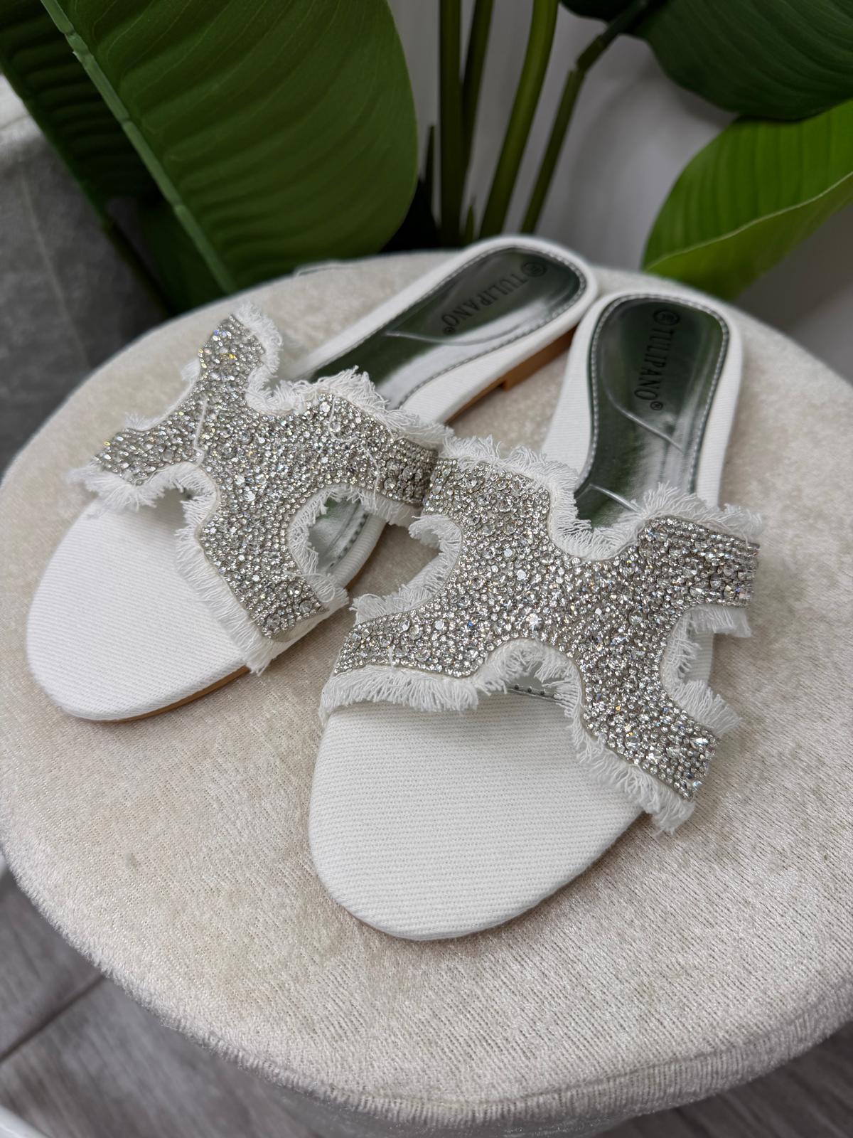 Ciabatta strass denim white 8960