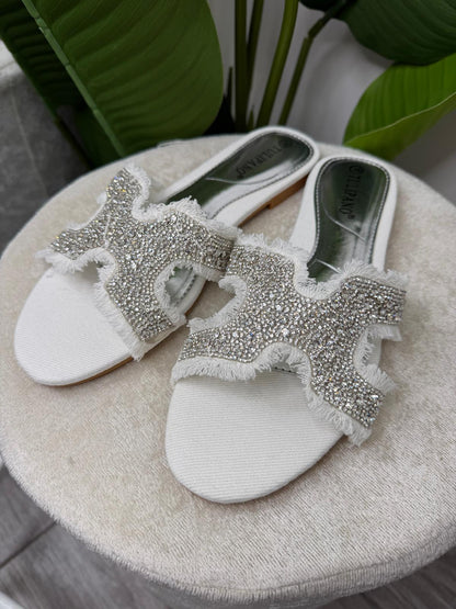Ciabatta strass denim white 8960