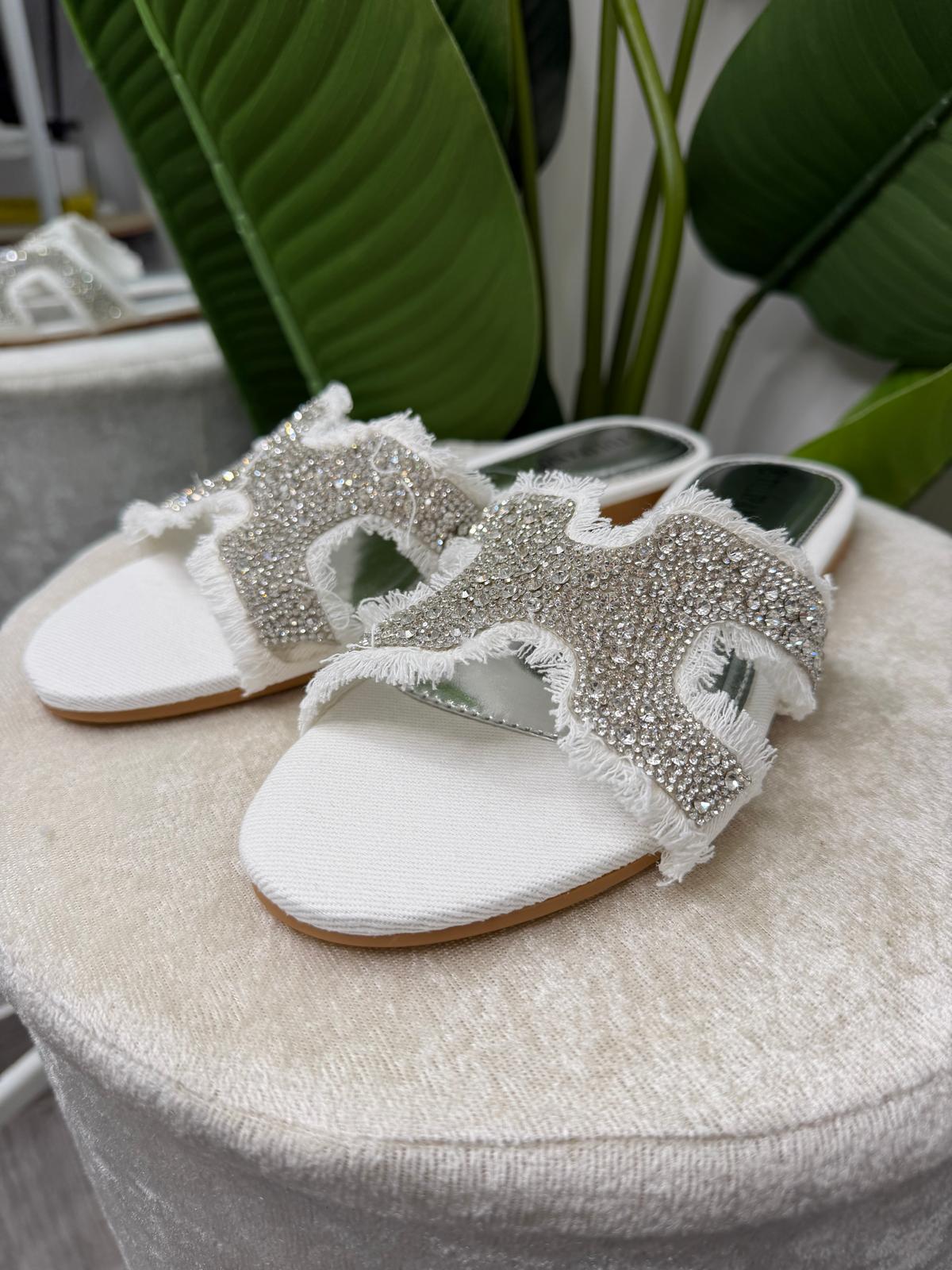 Ciabatta strass denim white 8960