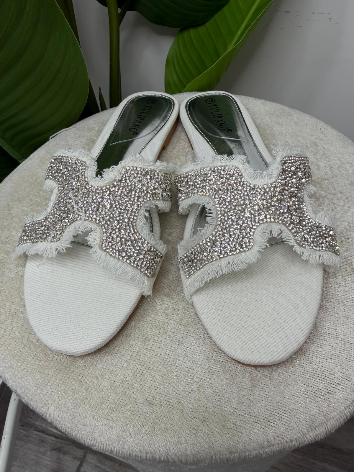 Ciabatta strass denim white 8960