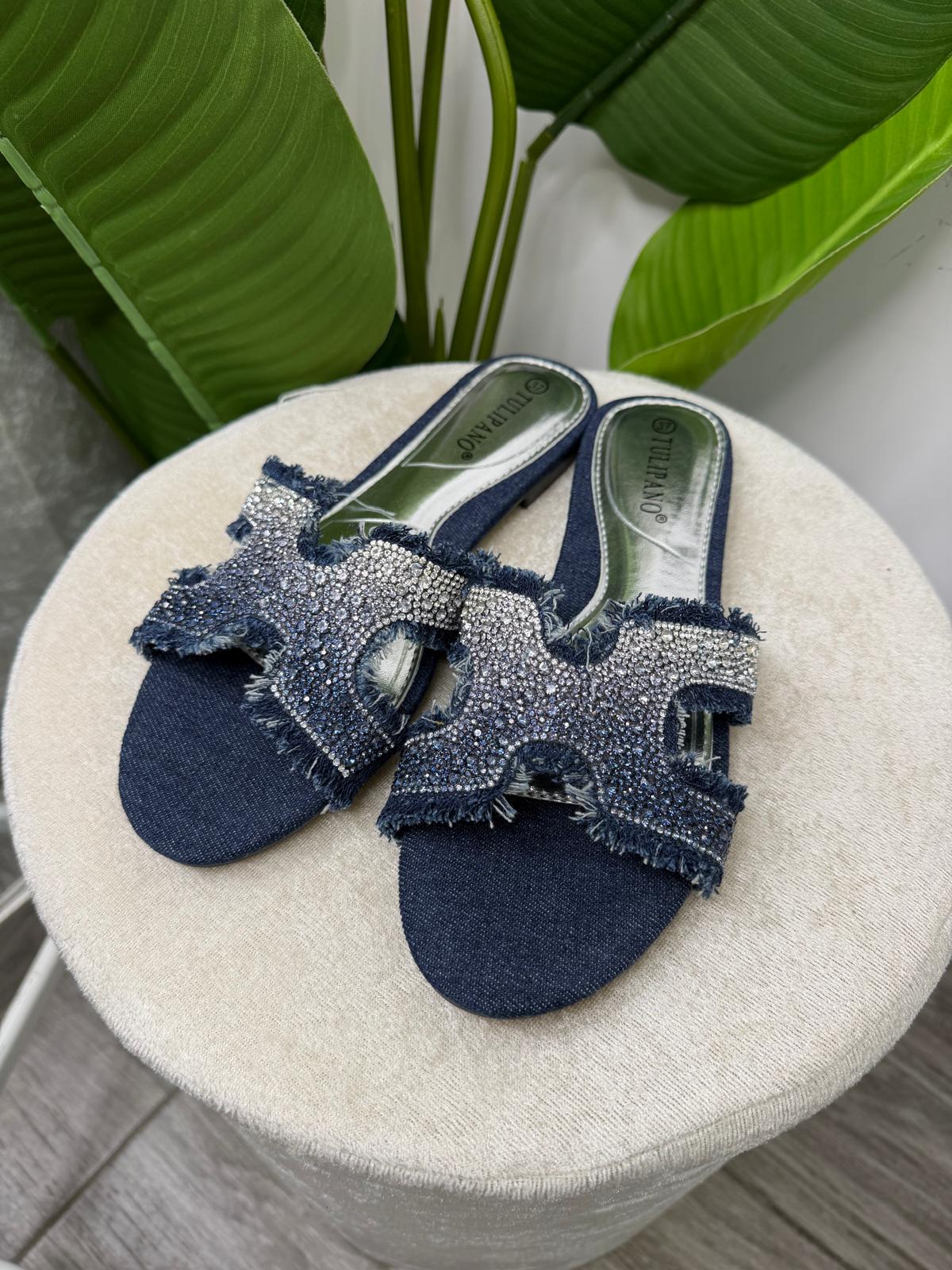 Ciabatta strass e denim 8960