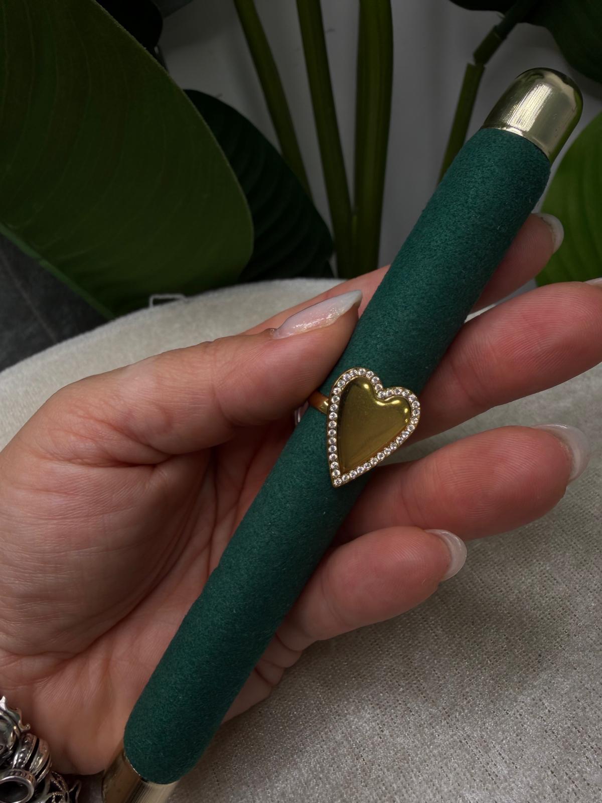 Anello cuore grande strass gold
