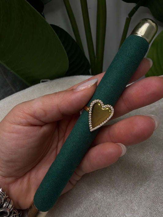 Anello cuore grande strass gold