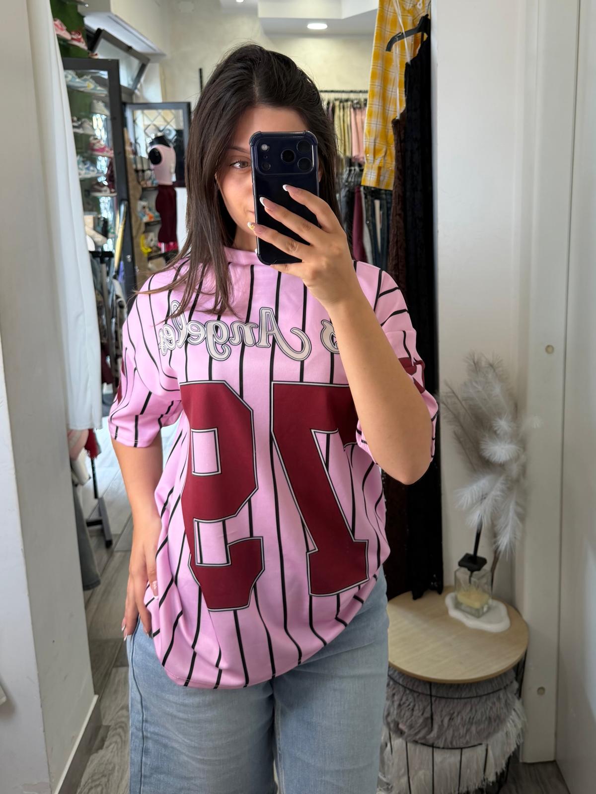 T-shirt basket oversize righe 7803